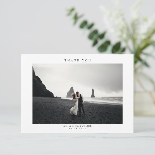 Einfache Hochzeit Foto Dankeschön Karte (Stehend Vorderseite)
