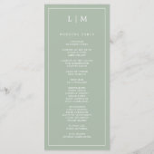 Einfache Hochzeit Green Monogram Elegant Wedding Programm (Rückseite)