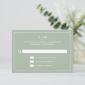 Einfache Hochzeit Green Monogram Elegant Wedding RSVP Karte (Stehend Vorderseite)