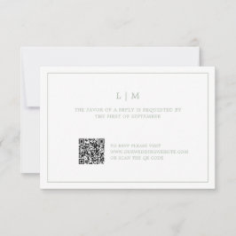 Einfache Hochzeit Grüne Monogram QR Code Elegante  RSVP Karte