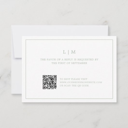 Einfache Hochzeit Grüne Monogram QR Code Elegante  RSVP Karte (Vorderseite)