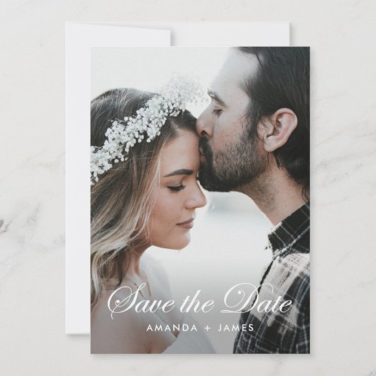 Einfache Hochzeit im eleganten Calligrafy-Foto Save The Date (Vorderseite)