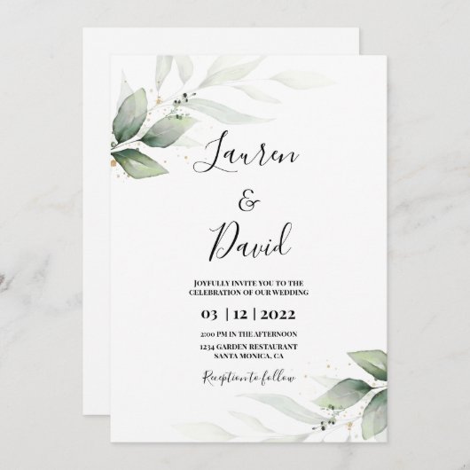 Einfache Hochzeit im Grünen Einladung (Vorne/Hinten)