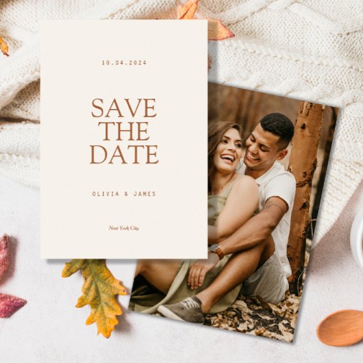 Einfache Hochzeit im warmen Herbst Foto Save The Date