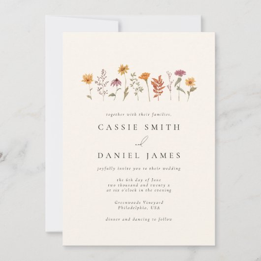Einfache Hochzeit im Wasserfall Wildblume Garden Einladung (Vorderseite)