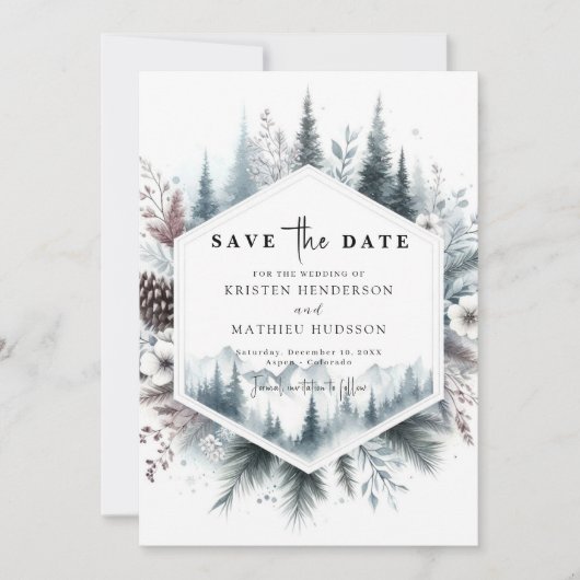 Einfache Hochzeit im Wasserfarbengebirge Save The Date (Vorderseite)