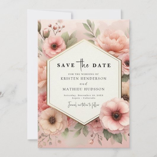 Einfache Hochzeit in Aquarellfarbe Rosa Save The Date (Vorderseite)