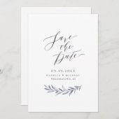 Einfache Hochzeit in blauen Kalligraphien Save The Date (Vorne/Hinten)