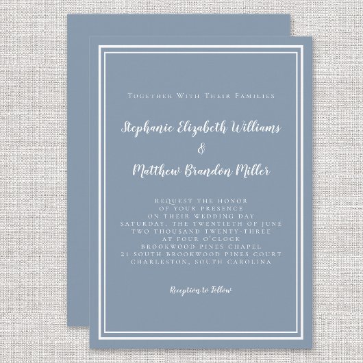 Einfache Hochzeit in Dusty Blue Moderne Minimalist Einladung