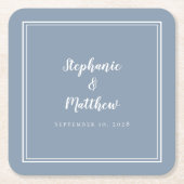 Einfache Hochzeit in Dusty Blue Modernes Minimalis Rechteckiger Pappuntersetzer (Vorderseite)