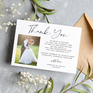 Einfache Hochzeit in elegantem Foto Dankeskarte
