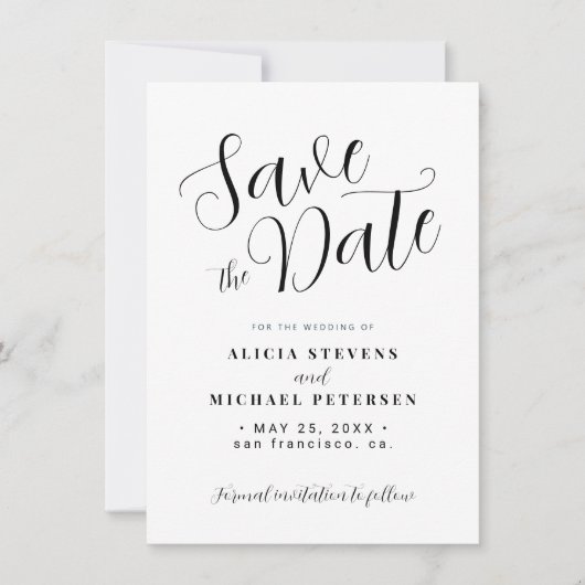 Einfache Hochzeit in eleganter Kalligrafie Save The Date (Vorderseite)