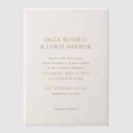 Einfache Hochzeit in Elfenbein und Gold Pergament Einladungen