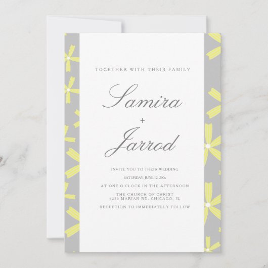 Einfache Hochzeit in Gelb und Grau mit Abstraktem Einladung (Vorderseite)