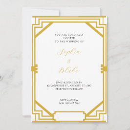 Einfache Hochzeit in Gold und Weiß Vintag Art Déco Einladung
