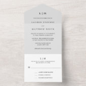 Einfache Hochzeit in hellgrauem Monogramm All In One Einladung (Innen Boden)