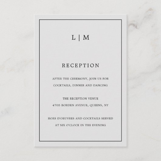 Einfache Hochzeit in hellgrauem Monogramm Begleitkarte (Vorderseite)