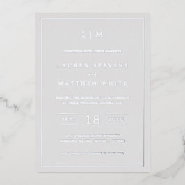 Einfache Hochzeit in hellgrauem Monogramm Folieneinladung