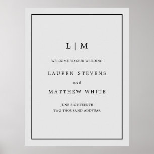 Einfache Hochzeit in hellgrauem Monogramm Poster