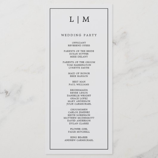 Einfache Hochzeit in hellgrauem Monogramm Programm (Rückseite)