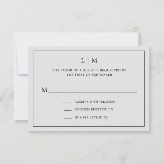 Einfache Hochzeit in hellgrauem Monogramm RSVP Karte (Vorderseite)
