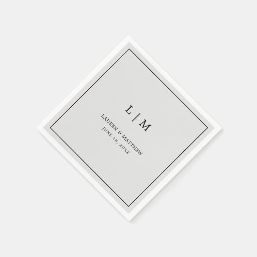 Einfache Hochzeit in hellgrauem Monogramm Serviette (Ecke)