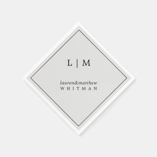 Einfache Hochzeit in hellgrauem Monogramm Serviette (Ecke)