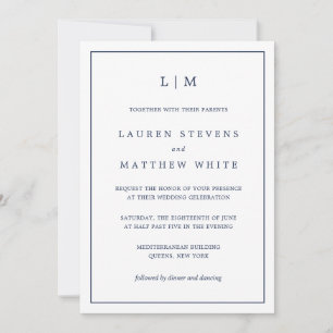 Einfache Hochzeit in Navy Blue Monogram Einladung