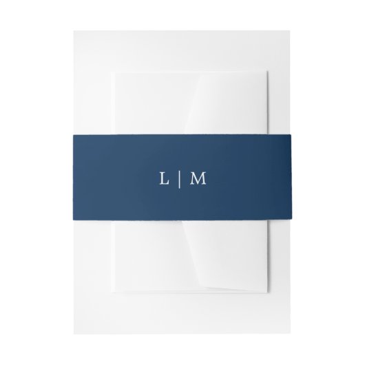Einfache Hochzeit in Navy Blue Monogram Einladungsbanderole (Vorderseite Beispiel)