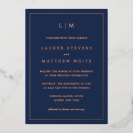 Einfache Hochzeit in Navy Blue Monogram Folieneinladung