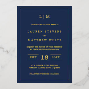 Einfache Hochzeit in Navy Blue Monogram Folieneinladung