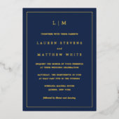 Einfache Hochzeit in Navy Blue Monogram Folieneinladung (Vorderseite)