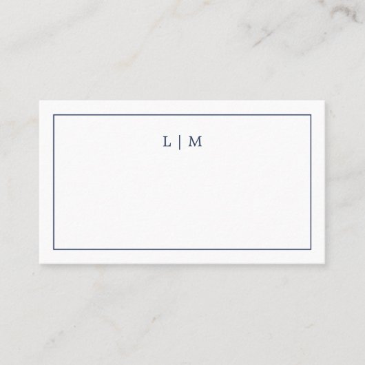 Einfache Hochzeit in Navy Blue Monogram Platzkarte (Vorderseite)