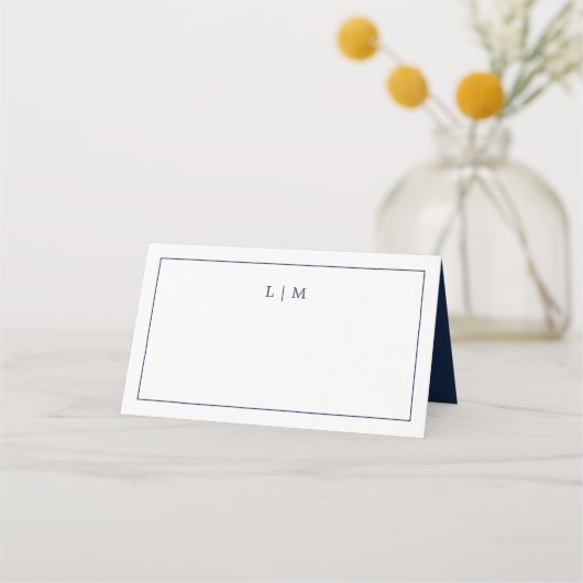 Einfache Hochzeit in Navy Blue Monogram Platzkarte (Vorderseite)