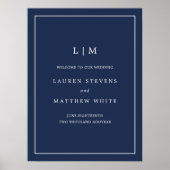 Einfache Hochzeit in Navy Blue Monogram Poster (Vorne)