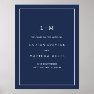 Einfache Hochzeit in Navy Blue Monogram Poster