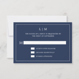 Einfache Hochzeit in Navy Blue Monogram RSVP Karte