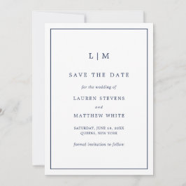 Einfache Hochzeit in Navy Blue Monogram Save The Date