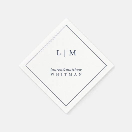 Einfache Hochzeit in Navy Blue Monogram Serviette (Ecke)