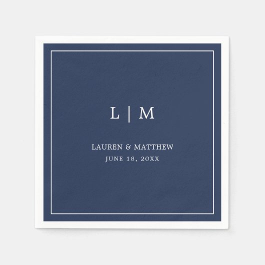 Einfache Hochzeit in Navy Blue Monogram Serviette (Vorderseite)