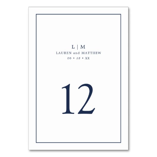 Einfache Hochzeit in Navy Blue Monogram Tischnummer (Vorderseite)