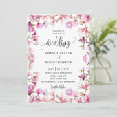 Einfache Hochzeit in Rosa Einladung (Stehend Vorderseite)