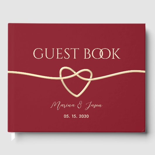 Einfache Hochzeit in Rot und Gold Gästebuch (Vorderseite)