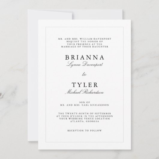 Einfache Hochzeit in Schwarz und Weiß Einladung (Vorderseite)