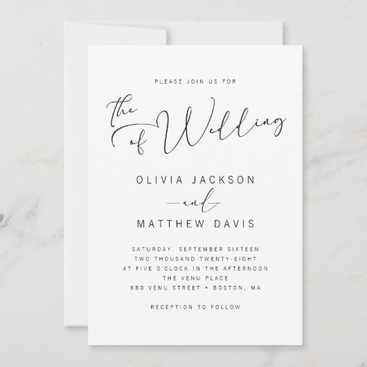 Einfache Hochzeit in Schwarz und Weiß Einladung (Vorderseite)