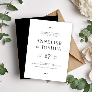 Einfache Hochzeit in Schwarz-Weiß Einladung