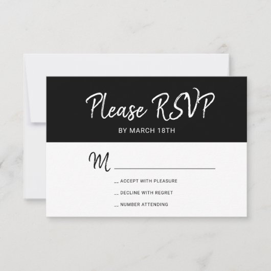 Einfache Hochzeit in Schwarz-Weiß RSVP Karte (Vorderseite)