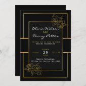 Einfache Hochzeit in Schwarz, Weiß und Gold Einladung (Vorne/Hinten)