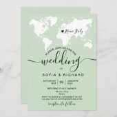 Einfache Hochzeit in Urlaubsort Weltkarte Wasserfa Einladung (Vorne/Hinten)