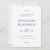 Einfache Hochzeit lila Typografie Einladung (Vorderseite)